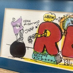 T Hinkley Framed Art Print “Retirement” Office Cartoon Plaque Sign 90s